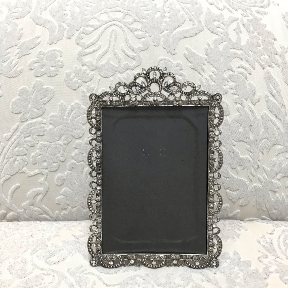 Vintage Silver Ornate Rhinestone Bejeweled Frame / Brooch Display - 4.5 x 6.5 in